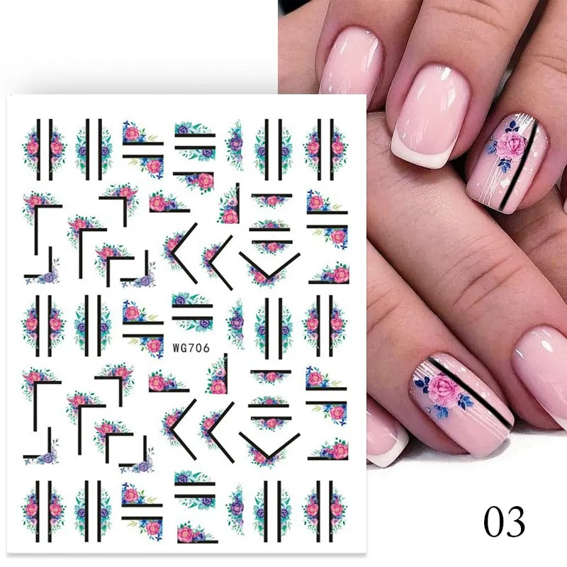 Geometric Lines Flowers Leaves 3D Nail Sticker Figure Woman Face Pattern Special Self Adhesive Nail Art Decals Manicures Sliders-Nail Inspo