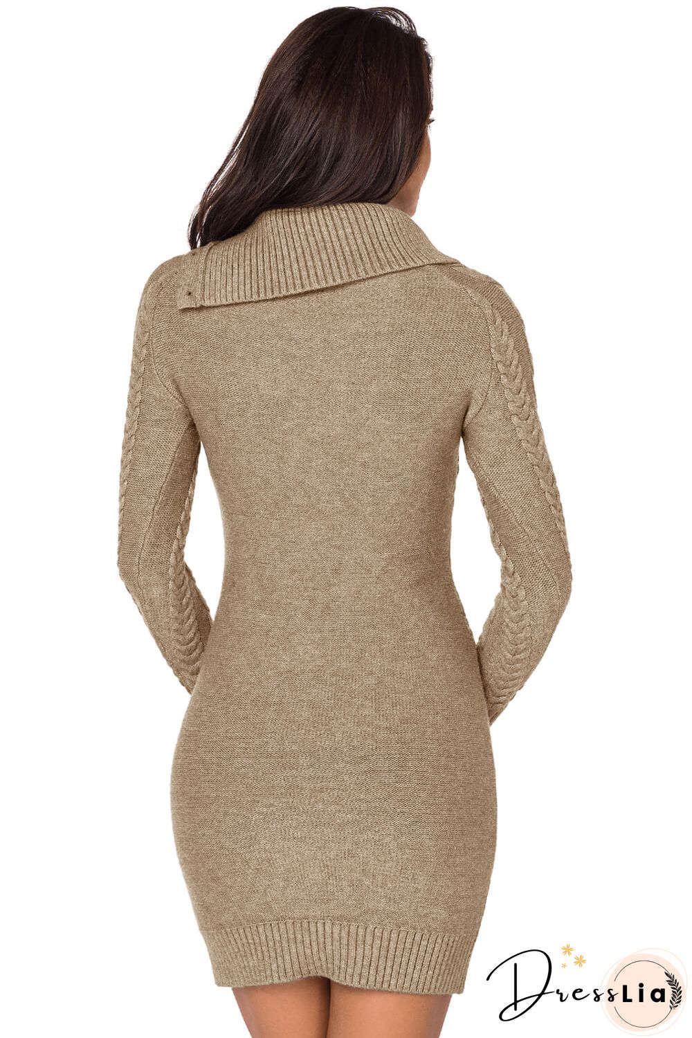 Long Sleeve Knitted Button Neck Sweater Mini Dress