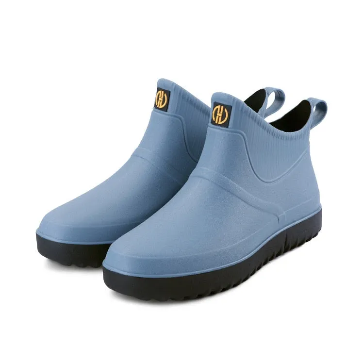 Men Non-slip Waterproof Rain Boots Short Tube Footwear Kitchen Work Fishing Car Wash Rubber Shoes Novelty Fashion