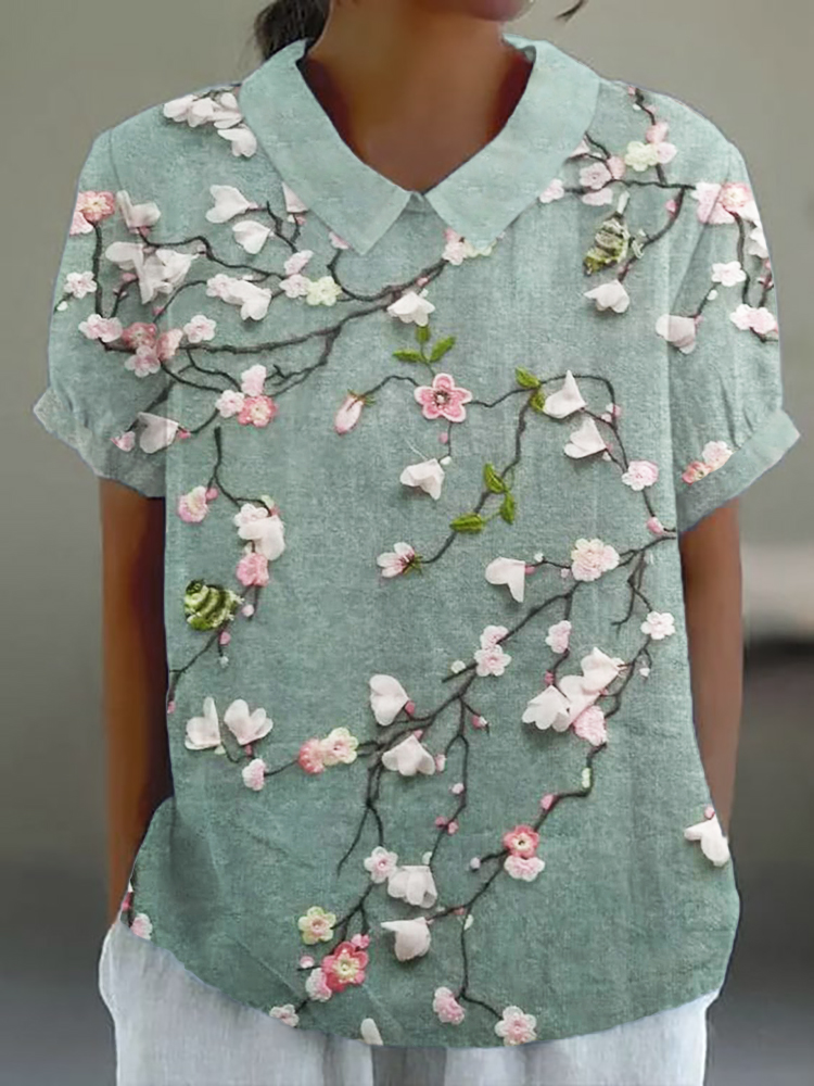 Cherry Blossom 3D Embroidered Lace Linen Blend Tunic artswardrobe