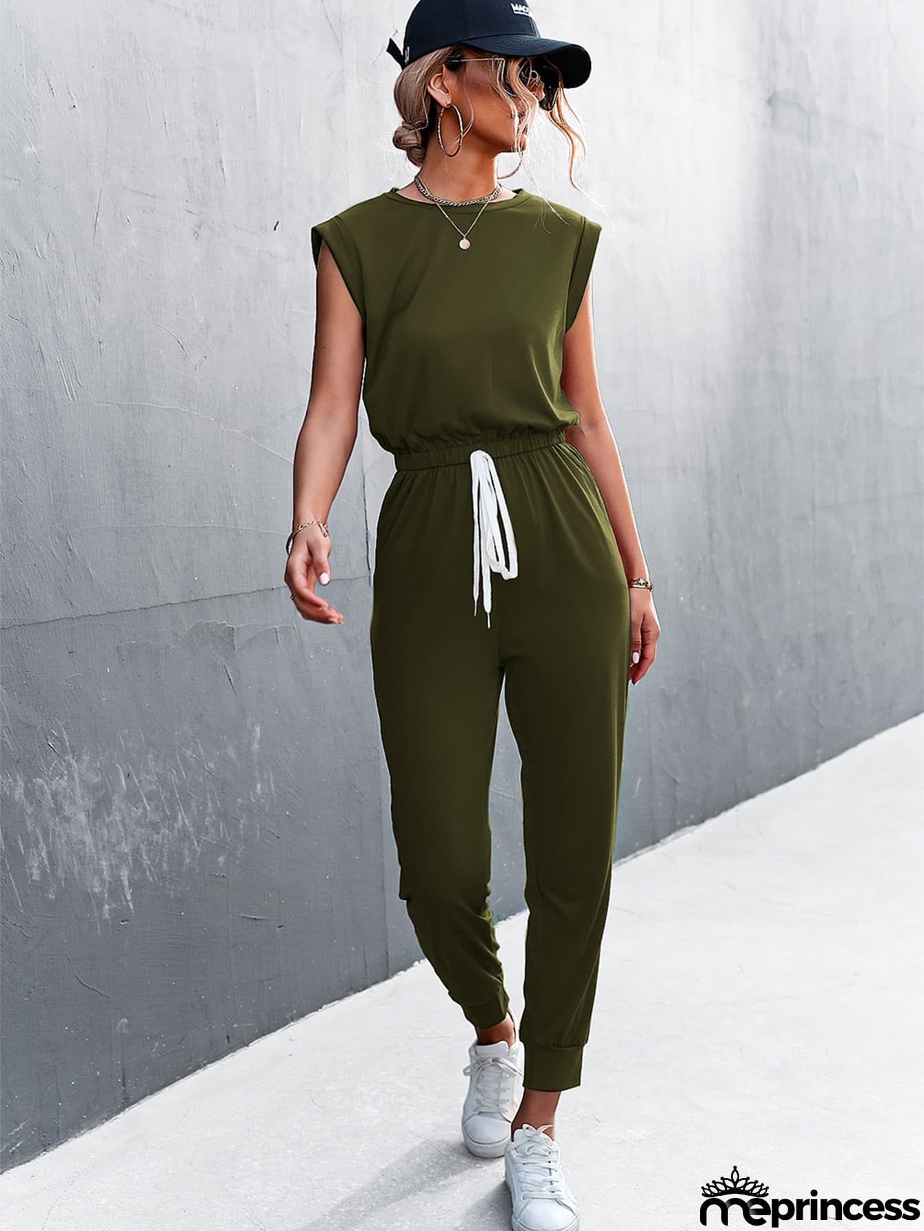 Round Neck Cap Sleeve Jumpsuit