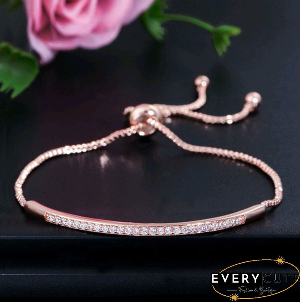 Luxury Women's Fashion Jewelry Accessories 925 Sterling Silver & Rose Gold & Gold Bracelets White sapphire Adjustable Chain Bracelet for Women Charm Anniversary Gift