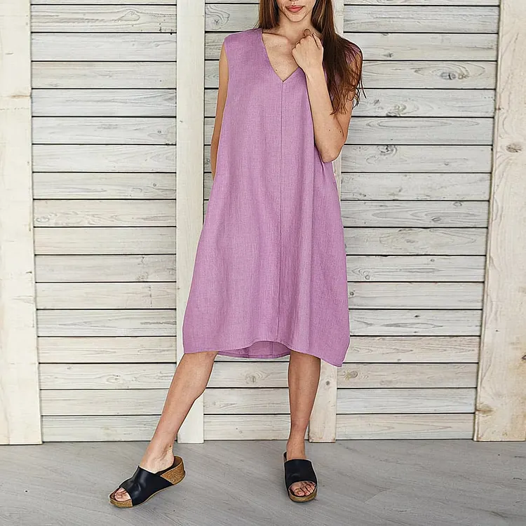Women's Linen Flare Dress Midi Linen Dress