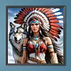 Indian Woman And Wolf-Full Round Diamond Painting 40*40CM