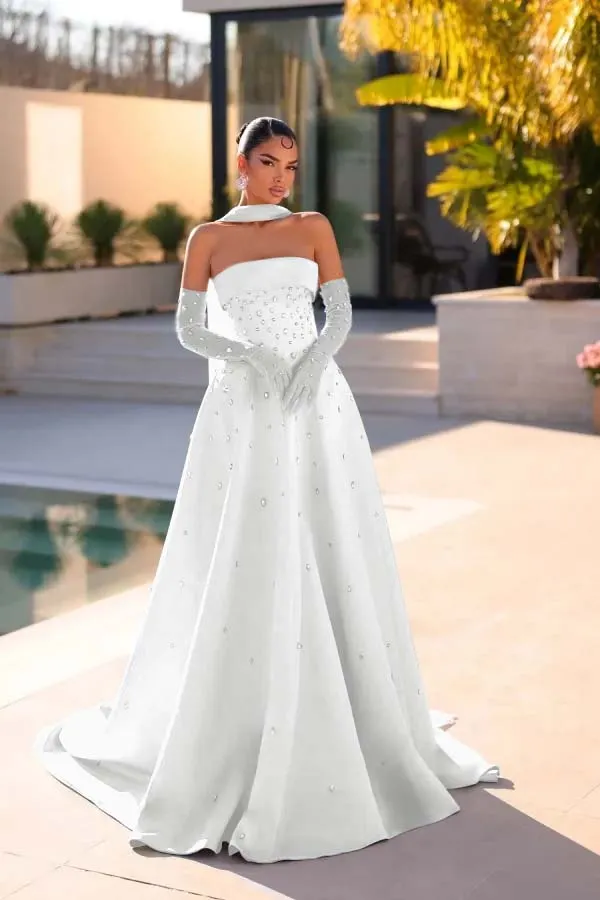 strapless open back dress White High Neck Long Elegant Ball Gown Prom Dress main image 0