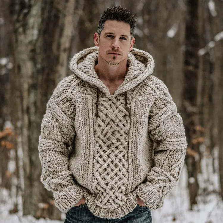 Vintage Fairman Island Jacquard Thick Warm Hooded Sweater