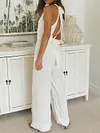 Plunging Backless Condole Belt Jumpsuits