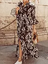 Stand Collar Floral Print Loose Falbala Maxi Dress
