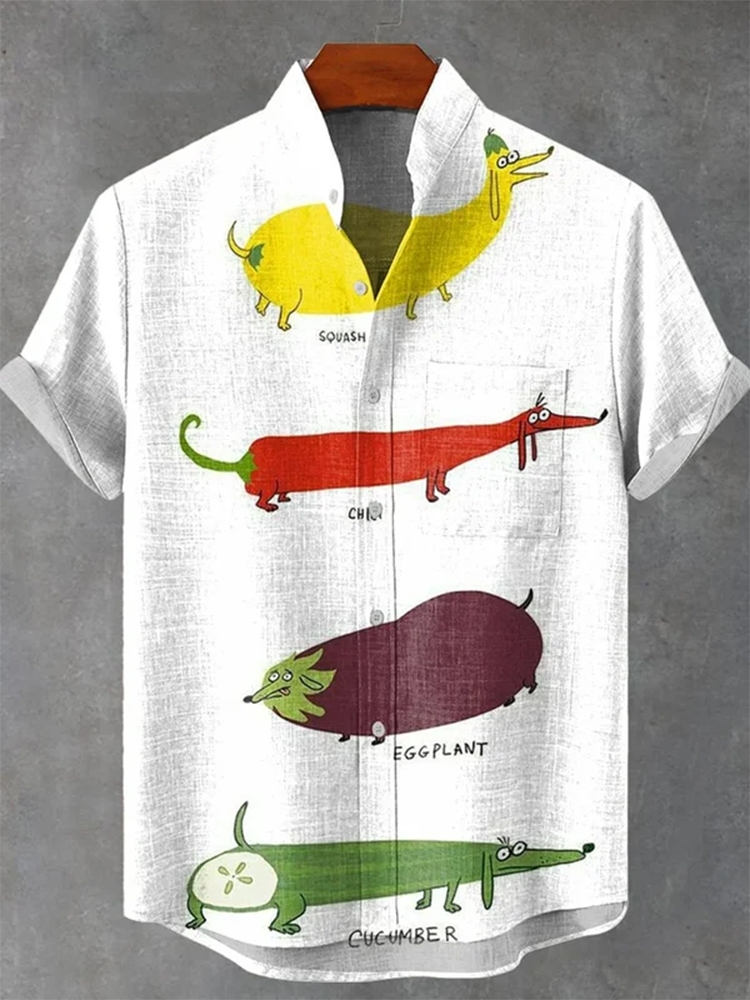 Funny Vegetables and Dogs Print Short Sleeve Shirt