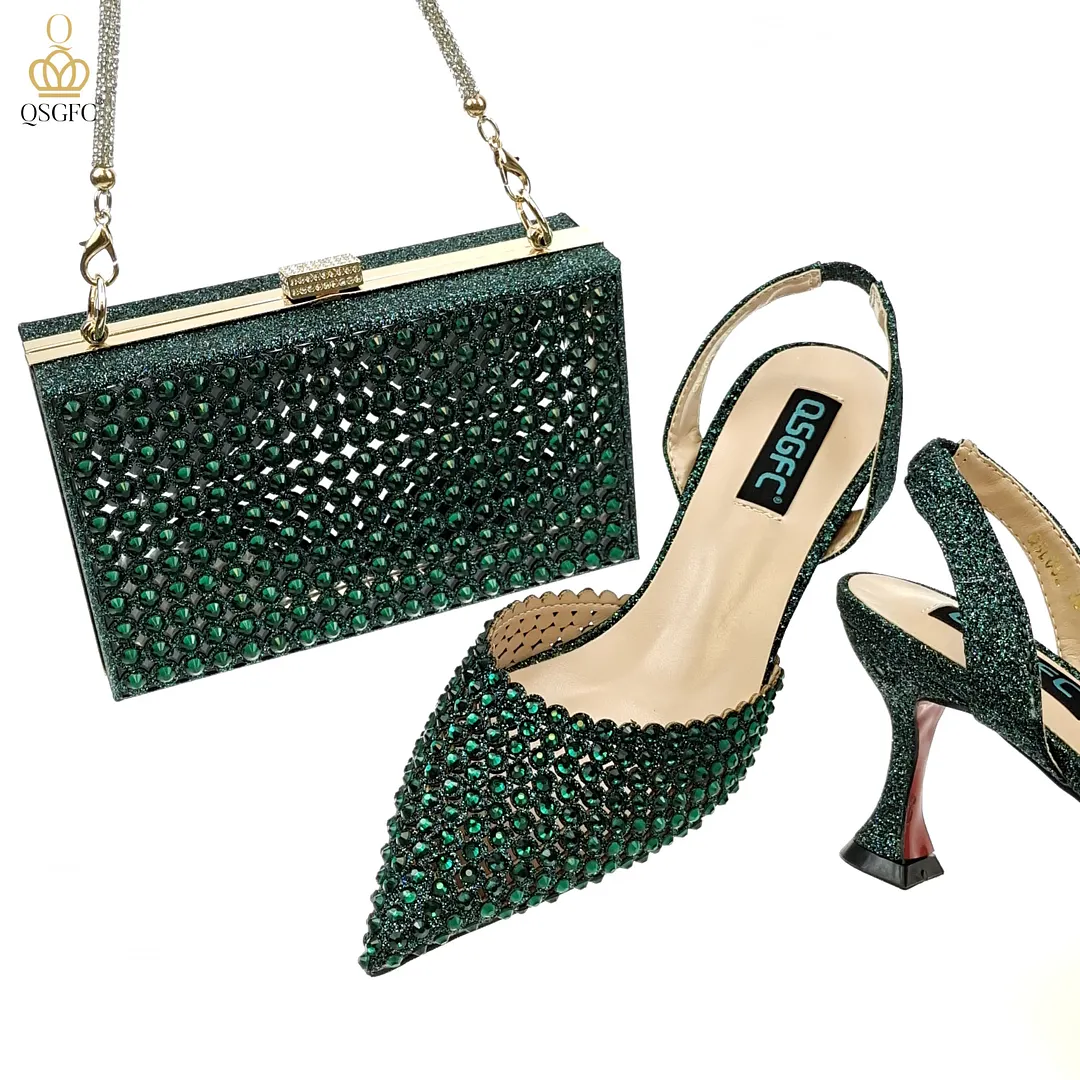 QSGFC New Arrival Popular Cutout Style In Nigeria Italian Design Elegant D.Purple Color Ladies Shoes and Bag For Party Wedding