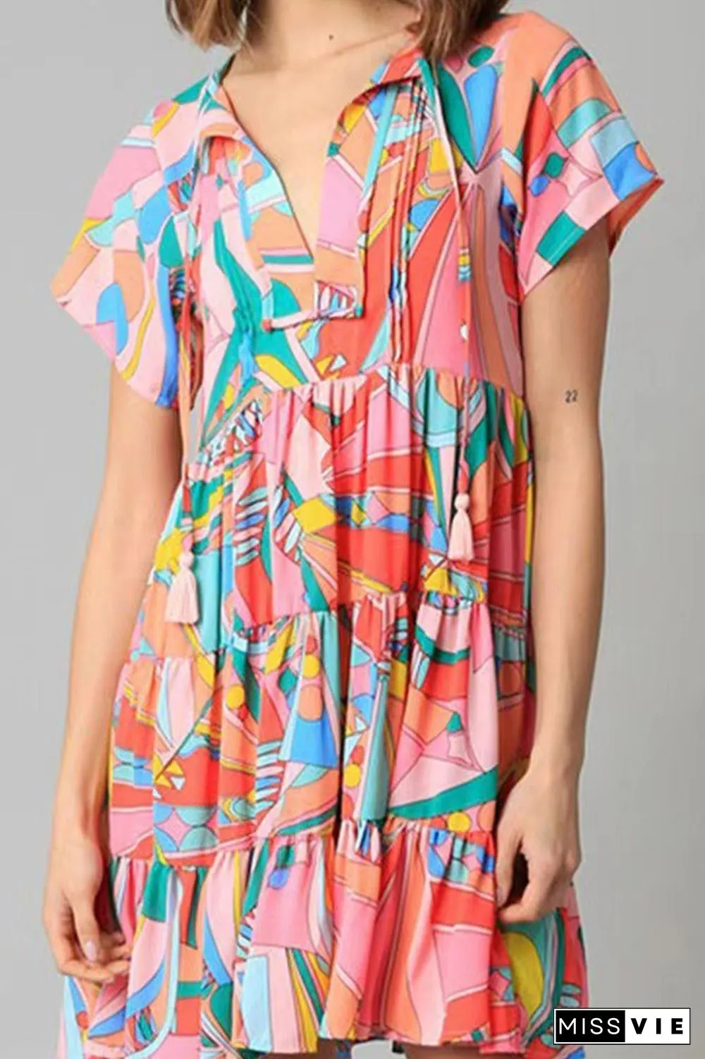 Bohemian Geometric Print V Neck A Line Dresses