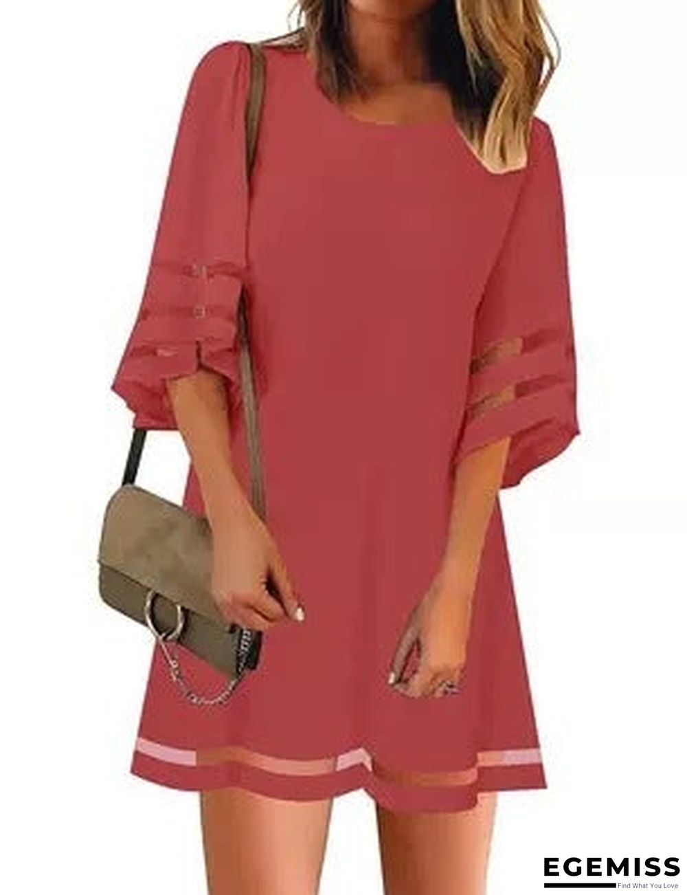 Flared Sleeve Mesh Stitched A-line Skirt Dress | EGEMISS