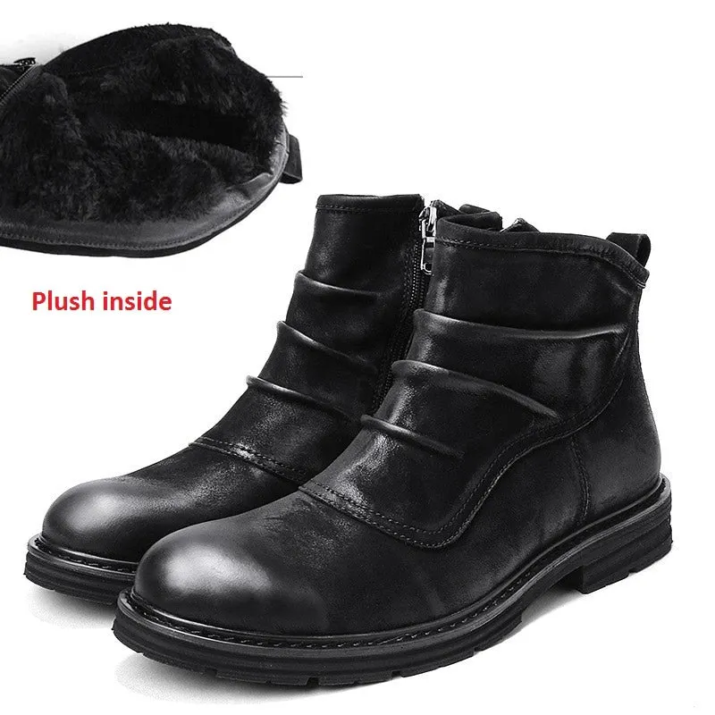 Big Size 38-52 Vintage Wrinkle 100% Genuine Leather Men's Chelsea Boots Side Zip Comfortable Men Shoes Male Ankle Boots Classic