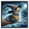 Broomstick Cat-11CT/14CT Stamped Cross Stitch 40*40cm