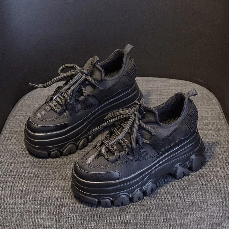 Fujin 9cm Platform Wedge Sneakers Genuine Leather Women Shoes Chunky Sneakers for Female Spring Autumn Warm Fur Winter Shoes