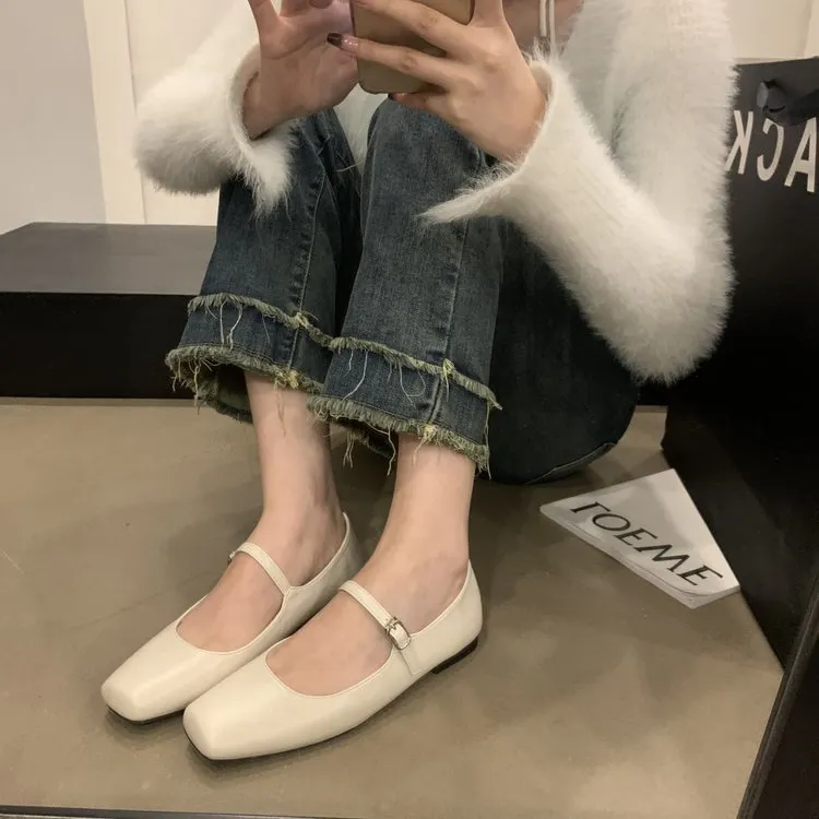 Churchf Churchf Mary Jane Shoes Women Spring 2024 New Flat Square Head Shallow A Word With Temperament Single Shoes Women