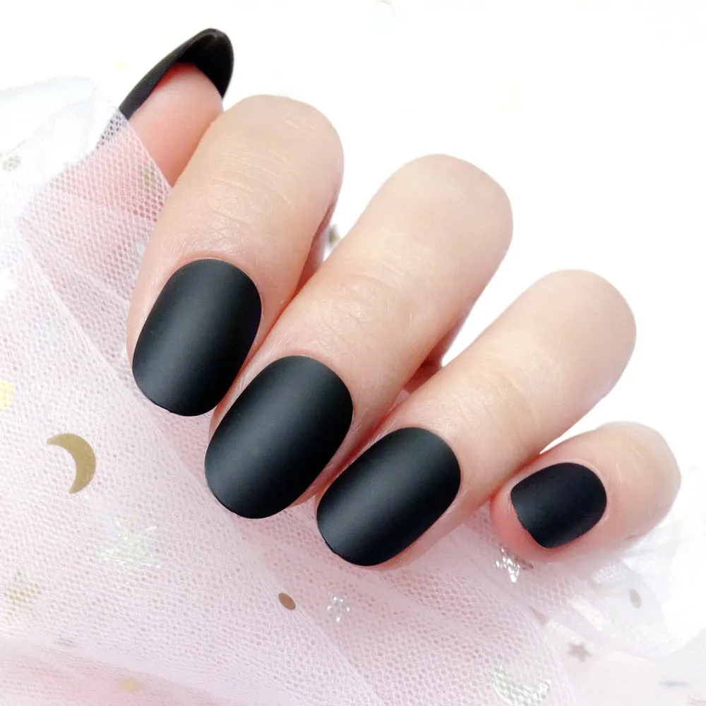 24Pcs Matte Dark Red Artificial Fake Nails Press On Short False Nails With Glue Sticker Full Cover Finger Tips Manicure Tool-Nail Inspo