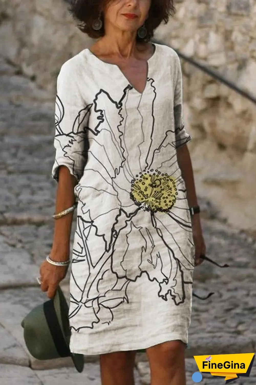 Print O Neck Half Sleeve Dress