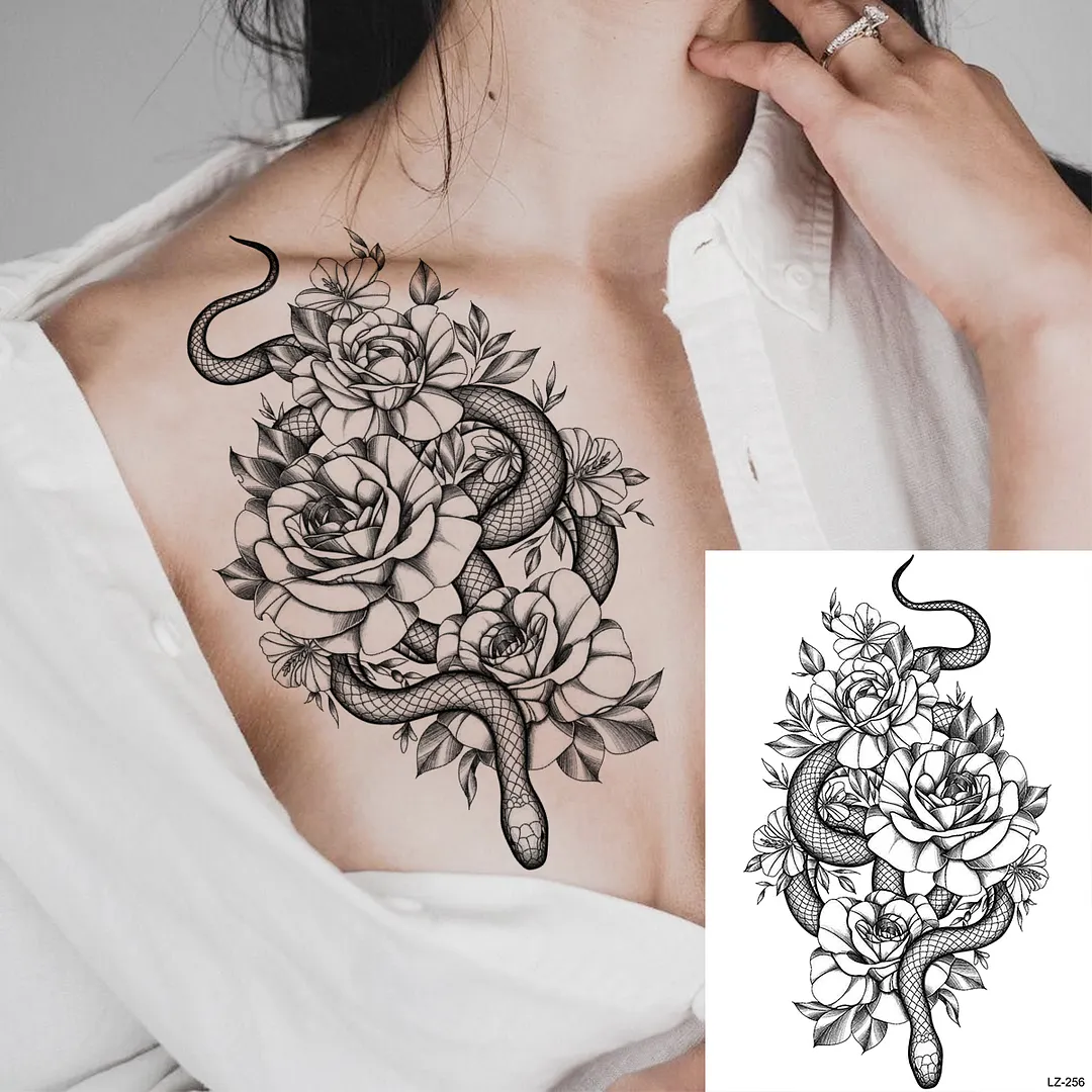 Sdrawing Halloween Skeleton Skull Vampire Temporary Tattoos For Women Adult Rose Flower Fake Tattoo Body Art Leg Arm Tatoo