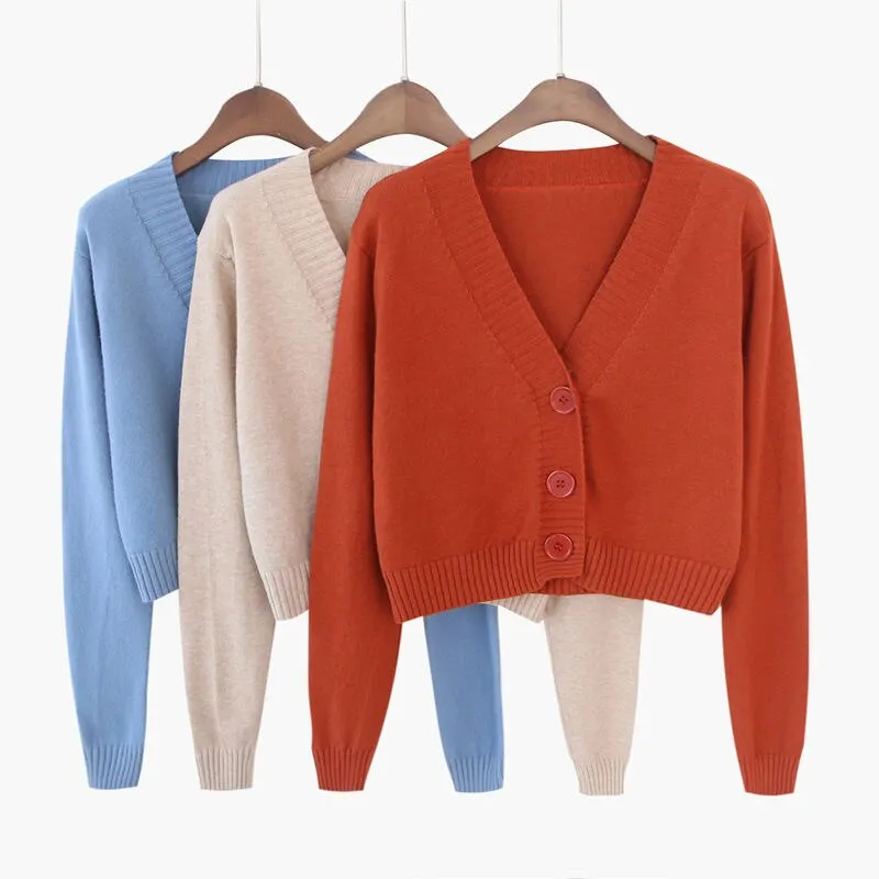 Zoki Corp Cardigan Sweater Autumn Long Sleeve Soft Sexy V Neck Knitted Korean Short Top Casual Single Breasted Pink Thin Blouse