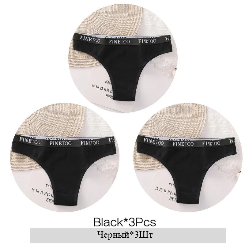 FINETOO 3Pcs Women Cotton Brazilian Panties Sexy Ladies Low-Rise Female Breathable Underpants Girls Soft Underwear Lingerie M-XL