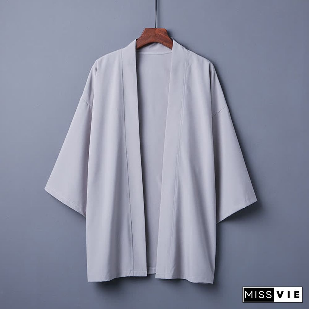 Vintage Pure Color Casual Cardigan Kimono Outerwear