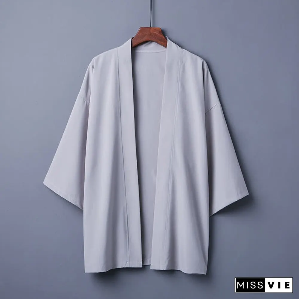 Vintage Pure Color Casual Cardigan Kimono Outerwear