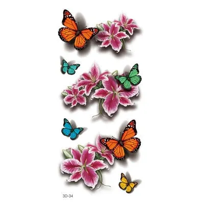 3D Feather Butterfly Rose Flower Temporary Tattoos Sticker for Women Body Art Makeup Waterproof Tattoo Sticker Halloween Gift