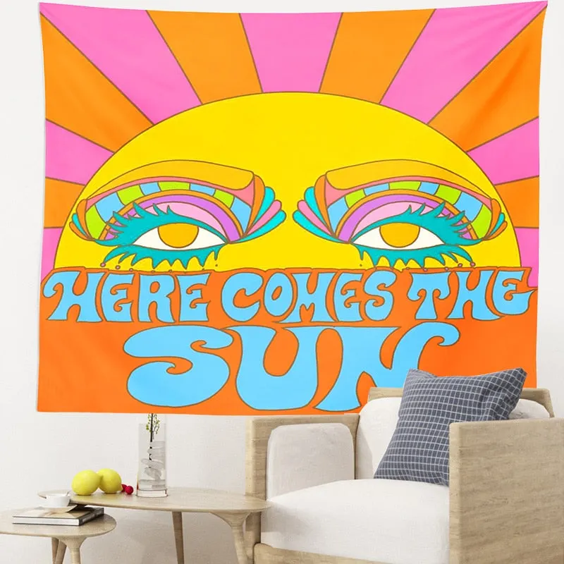 Colorful Sunshine Tapestry Wall Hanging 80s Sun Home Wall Decor Psychedelic Tapestry Decor Living Room Bedroom Bohemian Print