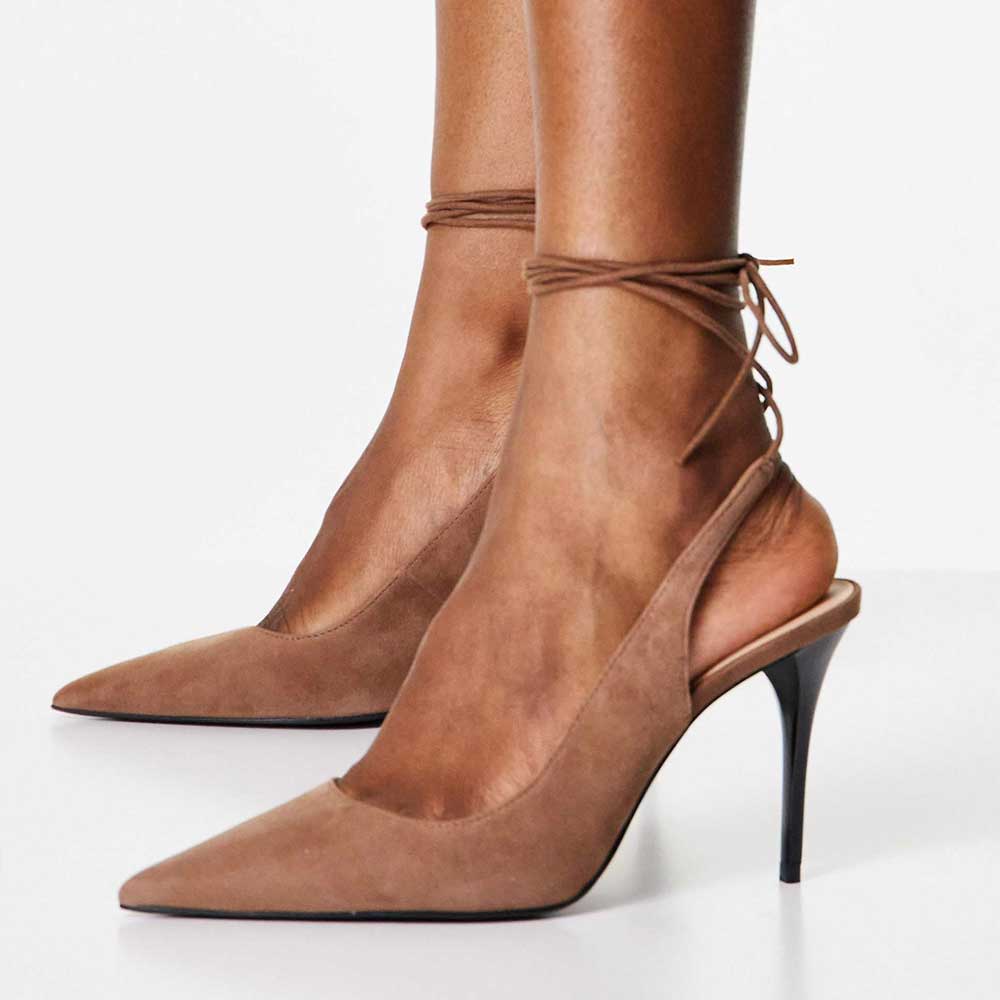 Brown Pointed Toe Stiletto High Heel Lace Up Pumps for Women Nicepairs