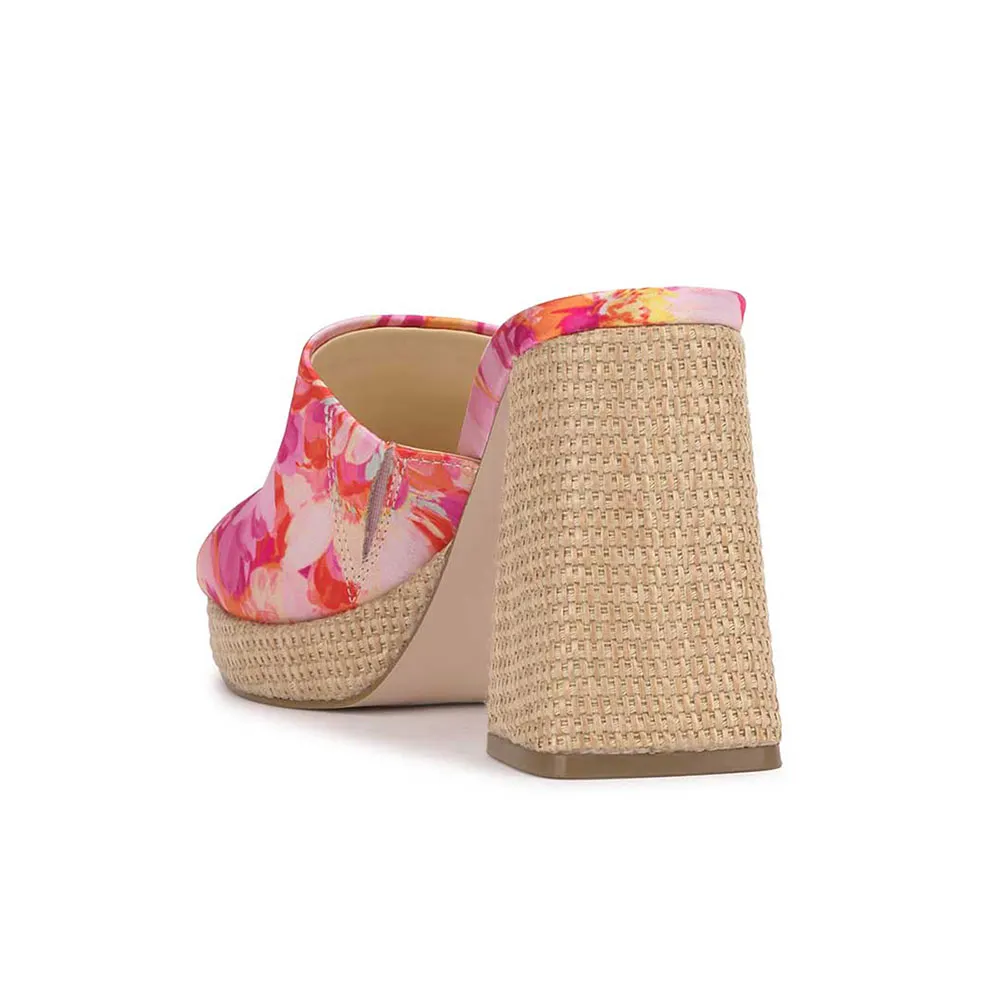 YDN Pink Woven Open-Toe Flower Print Platform High Heels Sandals