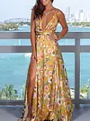 Floral Spaghetti-neck Belted Maxi Dress