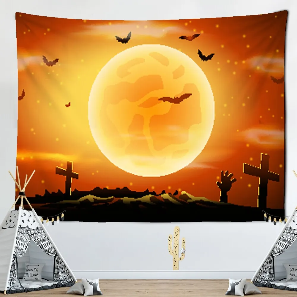 Scary Pumpkin Halloween Wall Hanging Tapestry Halloween Party Wall Cloth Tapestries Psychedelic Tapiz Witchcraft Tapestry