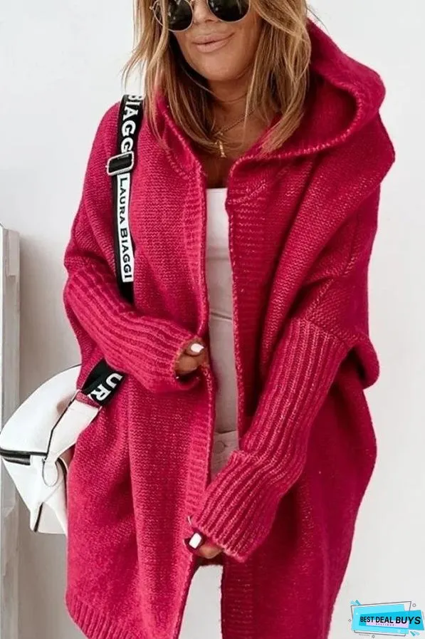 Fall for Nyc Solid Hooded Casual Cardigan