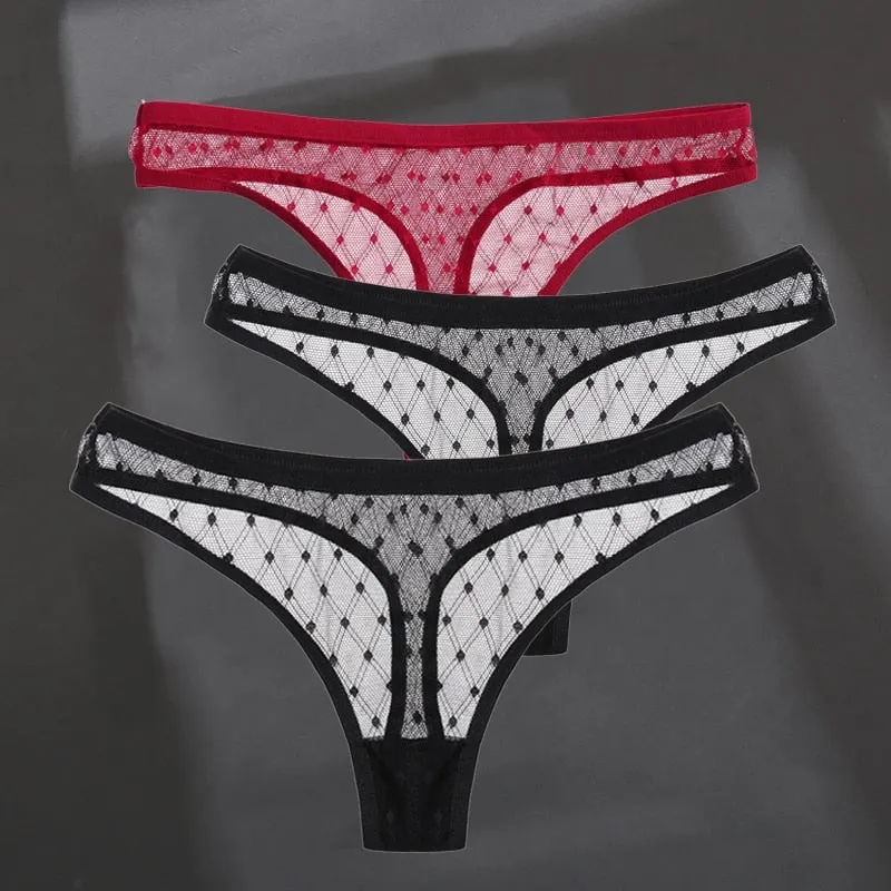 3PCS/Set Women's Panties Sexy G-String Perspective Woman Thong Low-waist Underpants Hollow Out T-back Female Underwear Lingerie