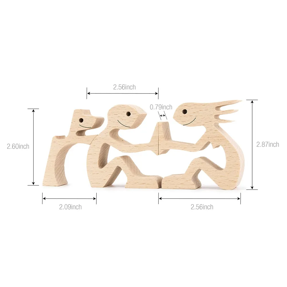 Puppy Family Wood Dog Carving Ornament Christmas Decoration Home Decor Figurine Desktop Table Sculptures For Dog Pet Lover Gifts