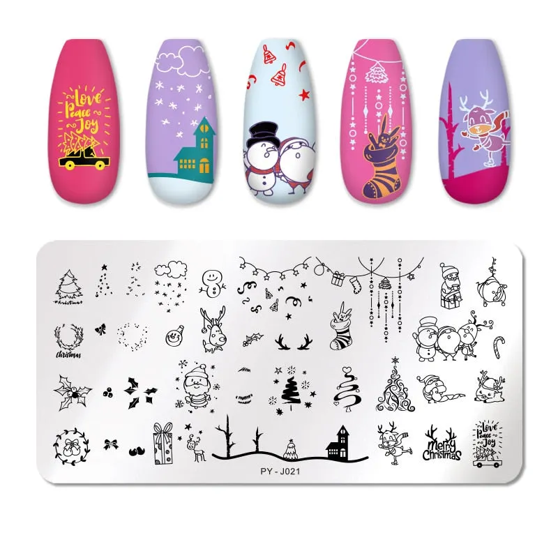 PICT YOU Christmas Nail Stamping Plates Snowflake Festival Pattern Nail Art Image Plates Nail Printing Stencil Templates-Nail Inspo