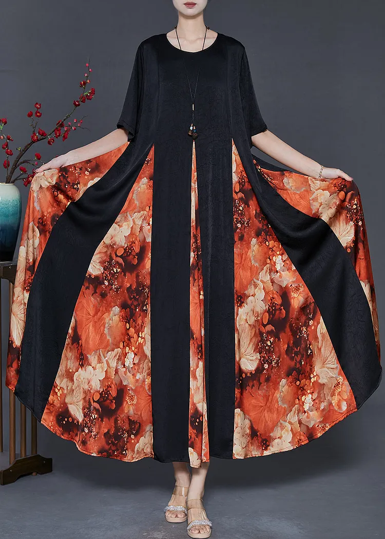 Orange Patchwork Silk Ankle Dress Exra Large Hem Summer
