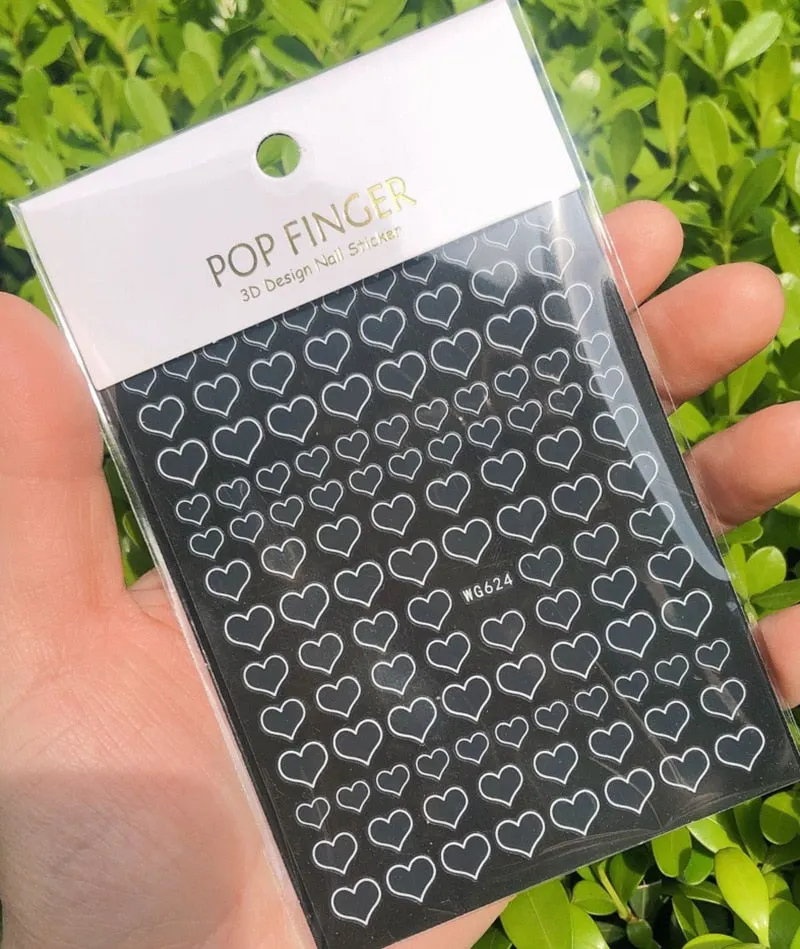 Nail Art 3D Stickers Decals Gold/Silver/Rose Gold Hollow Heart Manicure Nails Design Adhesive Sticker Wraps Tip Decoration-Nail Inspo