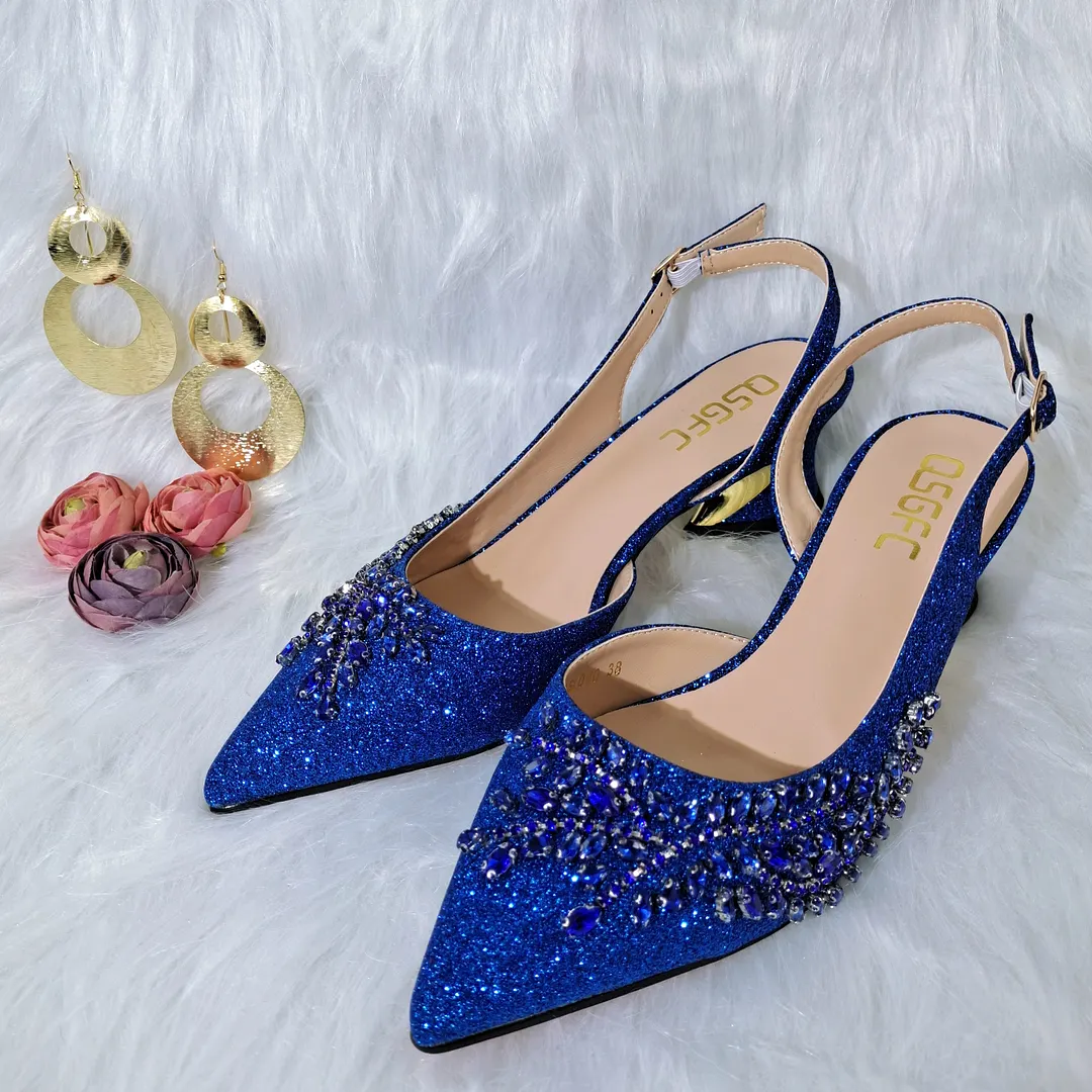QSGFC 2022 Peach Color Shaped Mid-heel Design Shoes Popular Pointed Ladies Shoes And Bags African Wedding Party Shoes With Bag