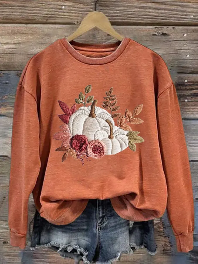 Women's Thanksgiving Pumpkin Print Sweatshirt 