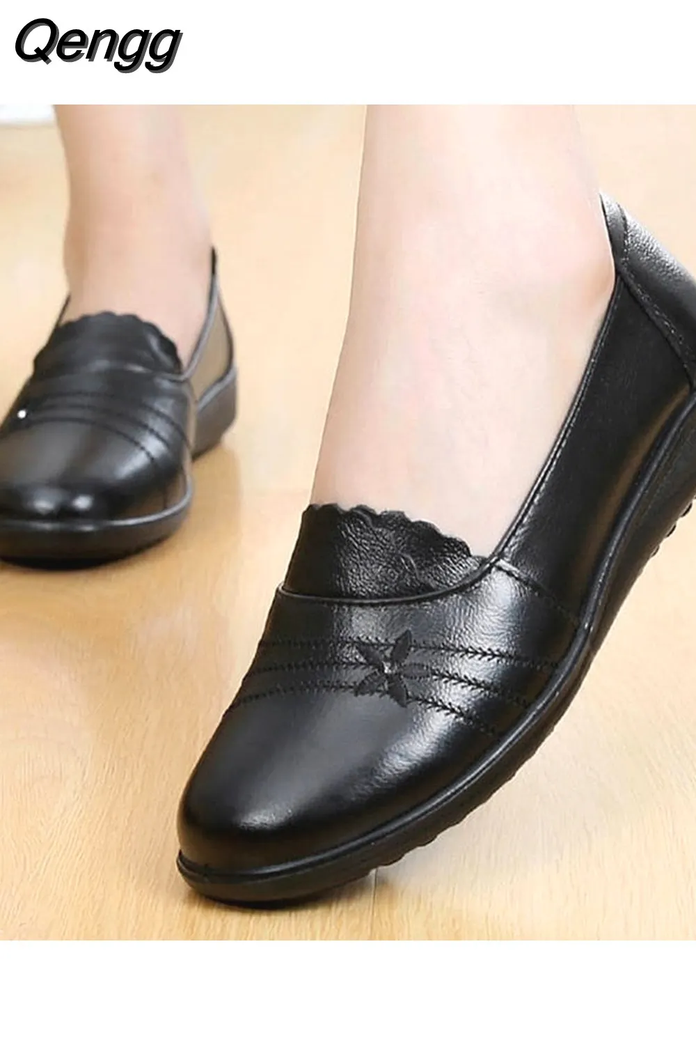 Qengg Genuine Leather Flats Ladies Loafers Big Size 41 42 Women Falts 2023 New Spring Female Casual Flats Soft Woman Shoes 601-1