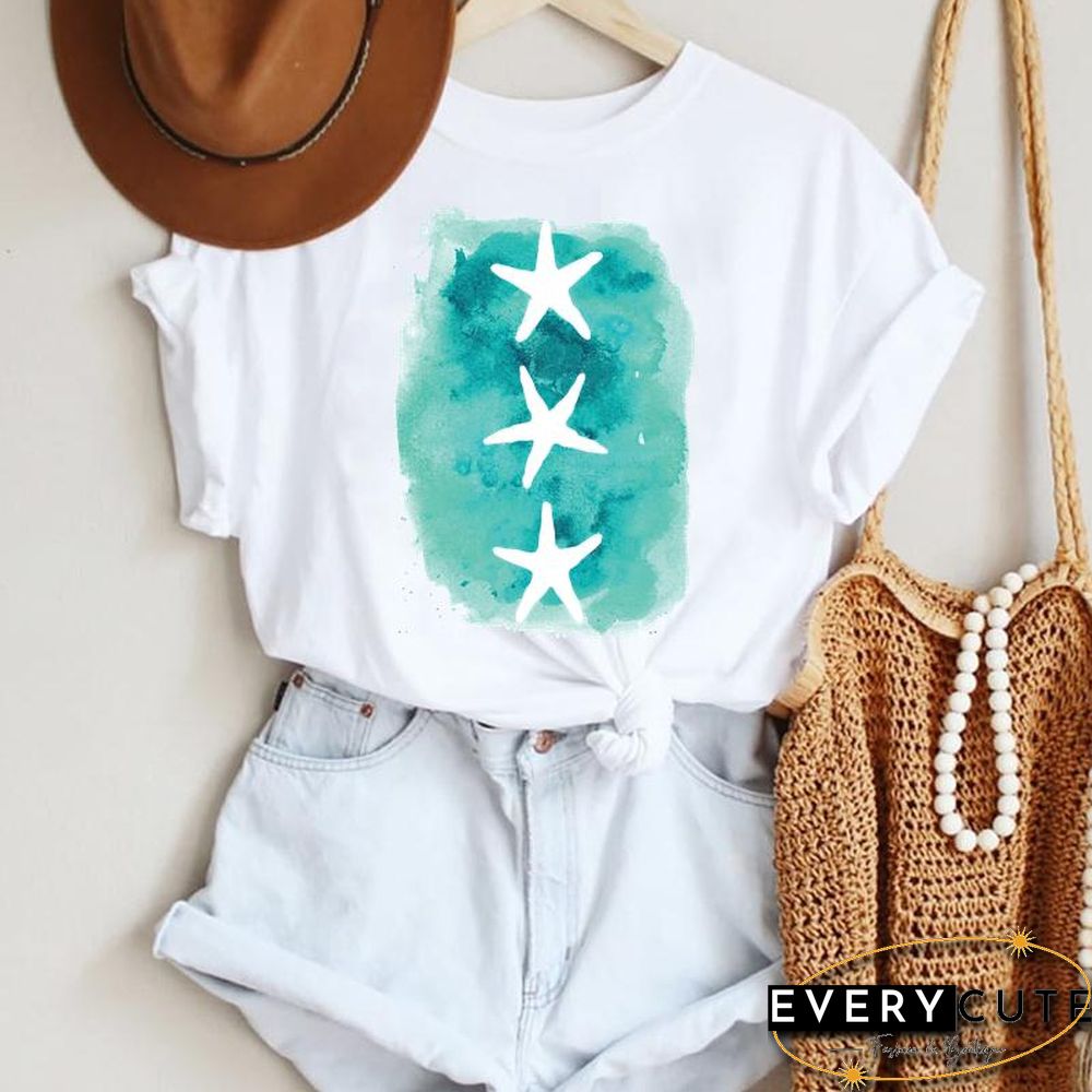 Women Cartoon Leopard Star Love Letter Trend 90S Fashion Summer Lady Print Tee Graphic T Top Female Tshirts Clothes T-Shirt