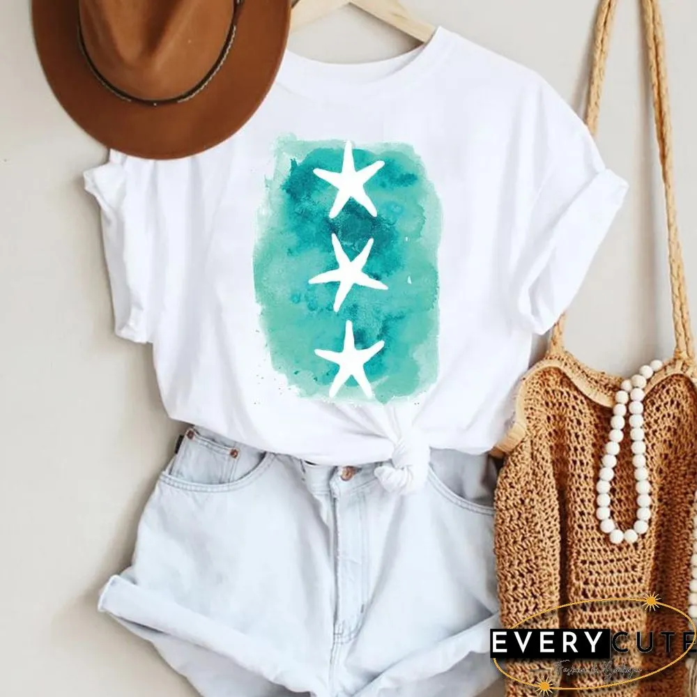 Women Cartoon Leopard Star Love Letter Trend 90S Fashion Summer Lady Print Tee Graphic T Top Female Tshirts Clothes T-Shirt