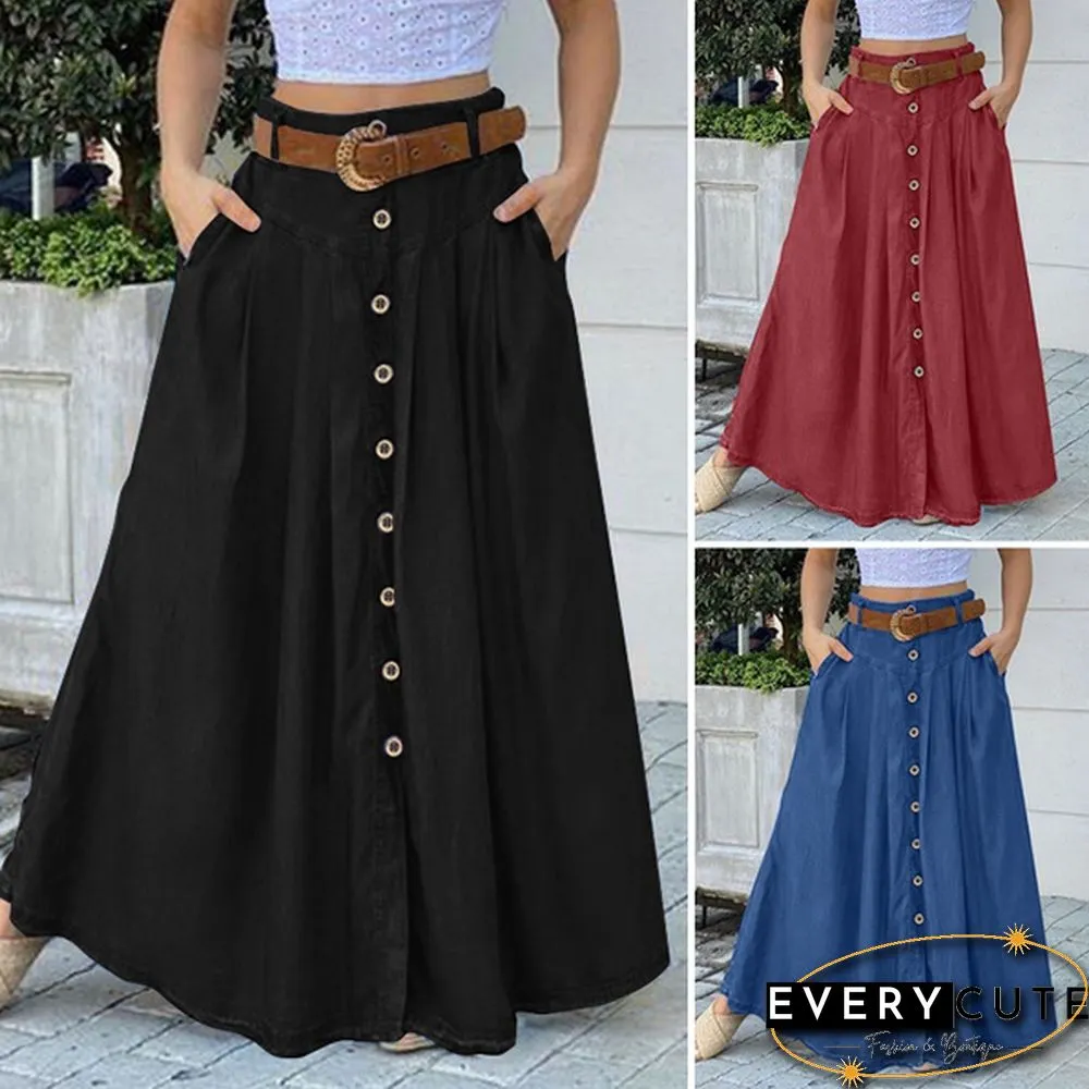 Summer Autumn Women Long Skirts Fashion High Waist A-Line Casual Loose Skirt
