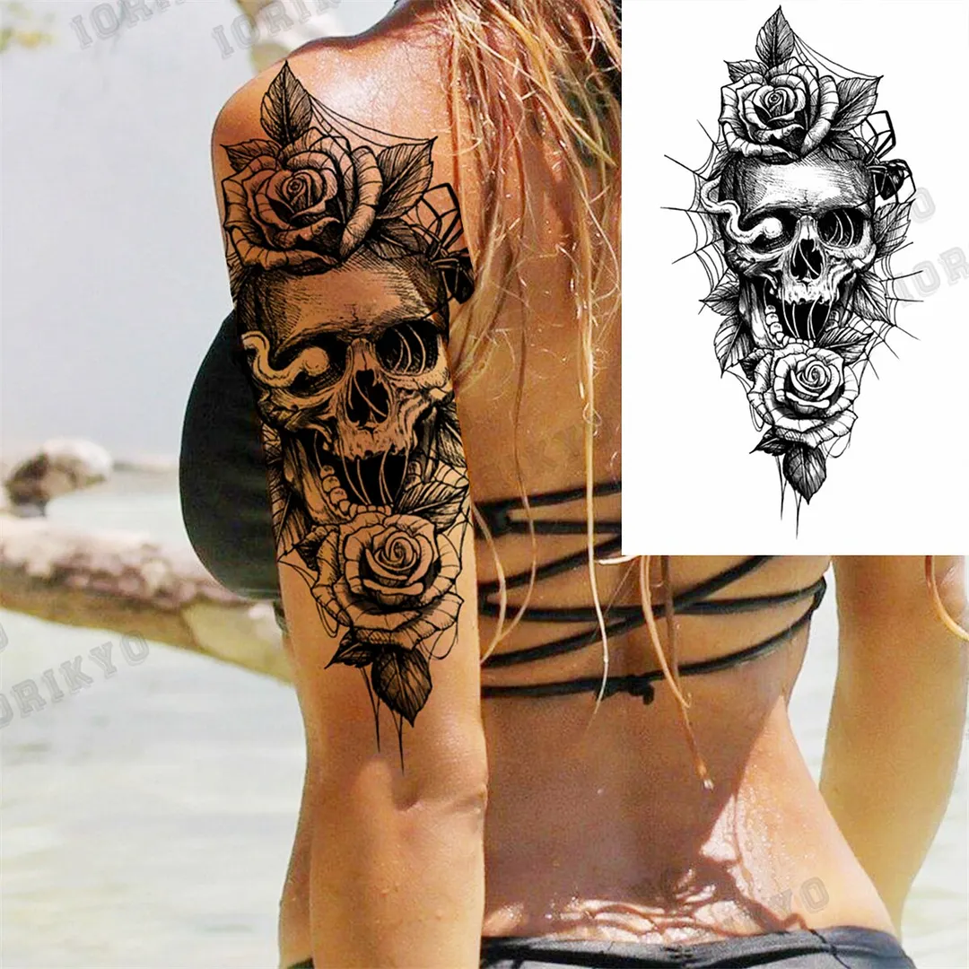 Black Lion Wolf Temporary Tattoos For Men Adult Forest Rose Compass Warrior Fake Tattoo Washable Body Art Painting Tatoo Sticker