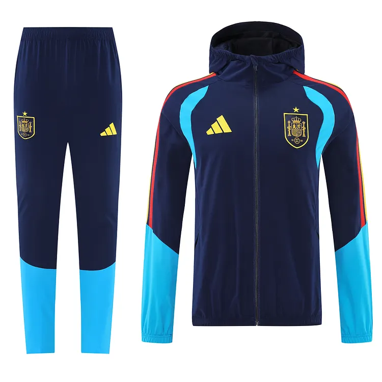 2025-26 Spanish Royal Blue Hooded Windbreaker Set Jersey