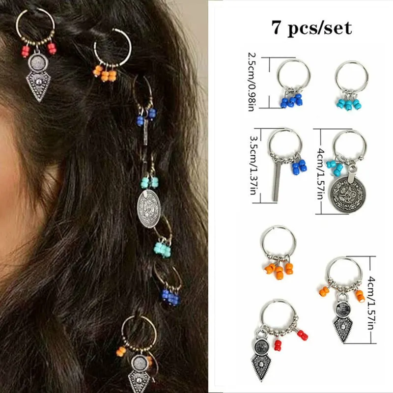 Hair Braid Coin Leaves Retro Colorful Beads Pendant Charms Rings Clip Headband for Pierced Hip-hop Braiders Leaves Accessories