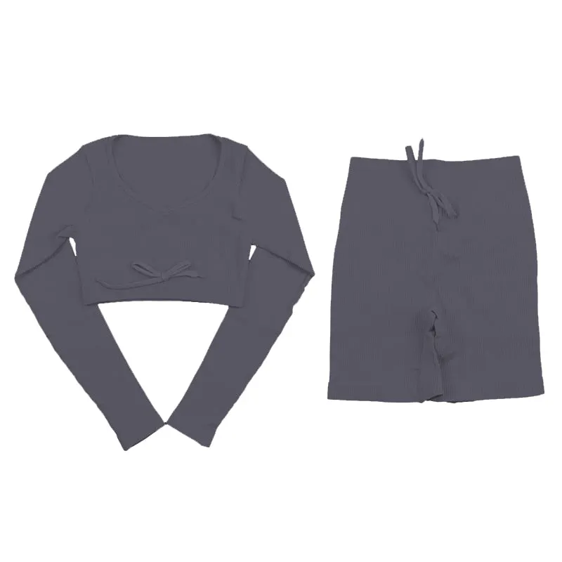 SVOKOR Sport Two Piece Sets Women Gym Tracksuits Workout 2Pcs Sexy Running Leggings Cycling Shorts Fitness Vest Short Crop Tops