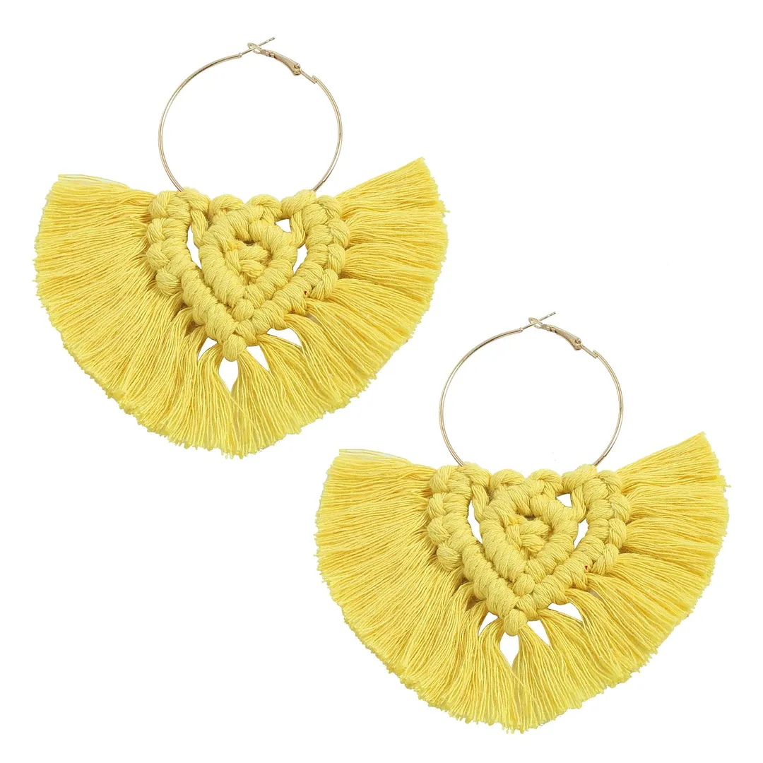 Dvacaman 2020 New Design Bohemian Leaf Shape Tassel Earrings For Women Fashion Weave Macrame Cotton Thread Earrings Drop Jewelry